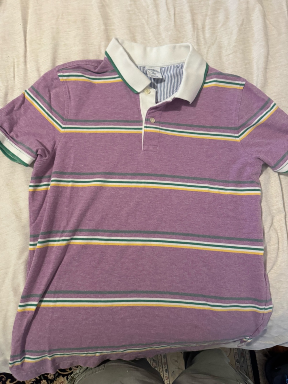 Brooks Brothers slim fit med Lavender Striped Polo with White Contrast Collar